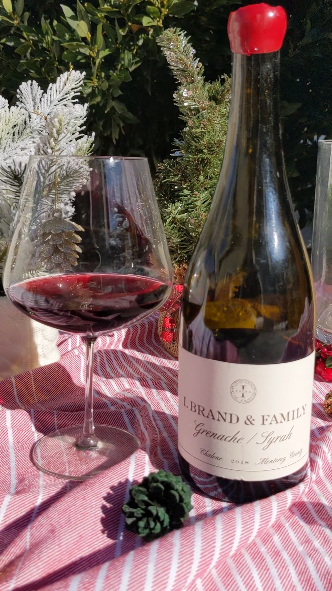 A bottle of wine for Christmas gift giving.